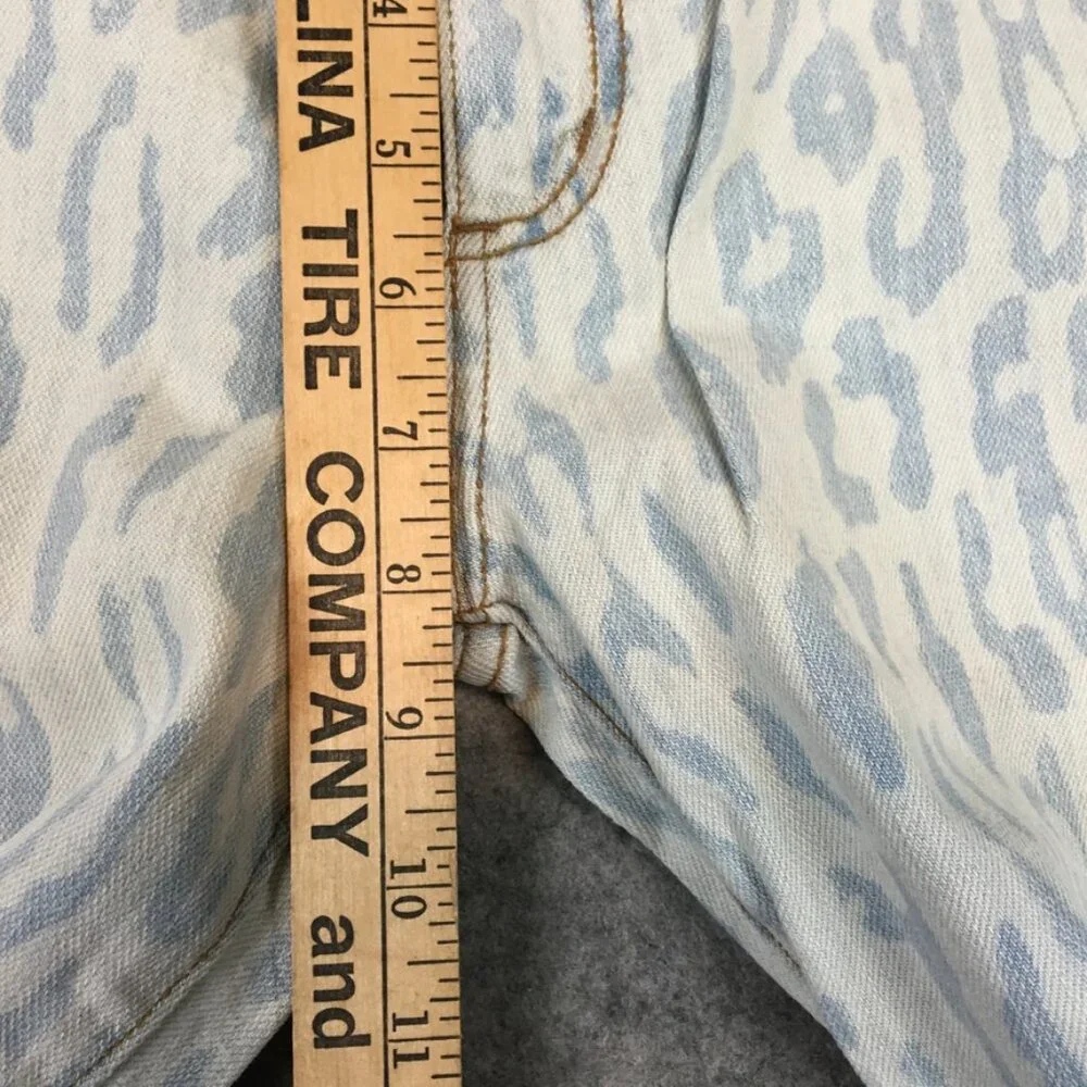 LUX Jeans 32 14 Mid Rise Straight Light Wash Leopard Print Stretch Blue Made USA - Picture 7 of 12